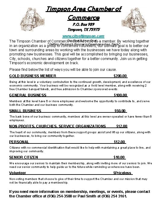 Timpson Area Chamber of Commerce P O Box