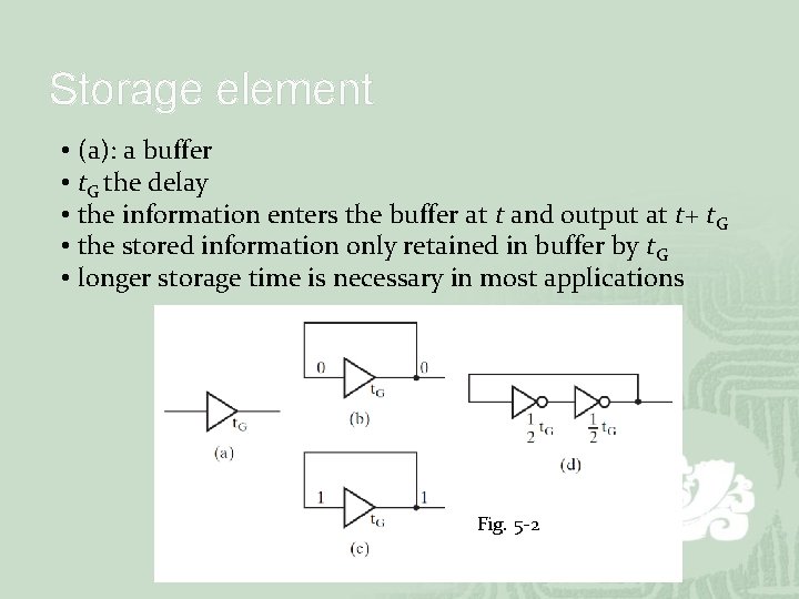 Storage element • (a): a buffer • t. G the delay • the information