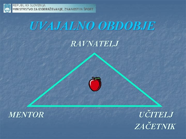 UVAJALNO OBDOBJE RAVNATELJ MENTOR UČITELJ ZAČETNIK 