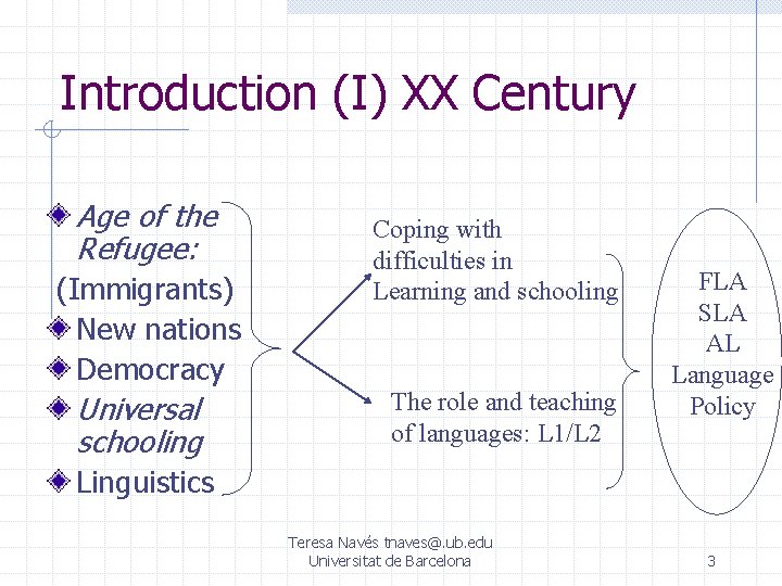 Introduction (I) XX Century Age of the Refugee: (Immigrants) New nations Democracy Universal schooling