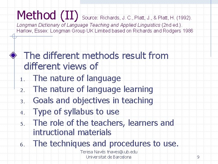 Method (II) Source: Richards, J. C. , Platt, J. , & Platt, H. (1992).