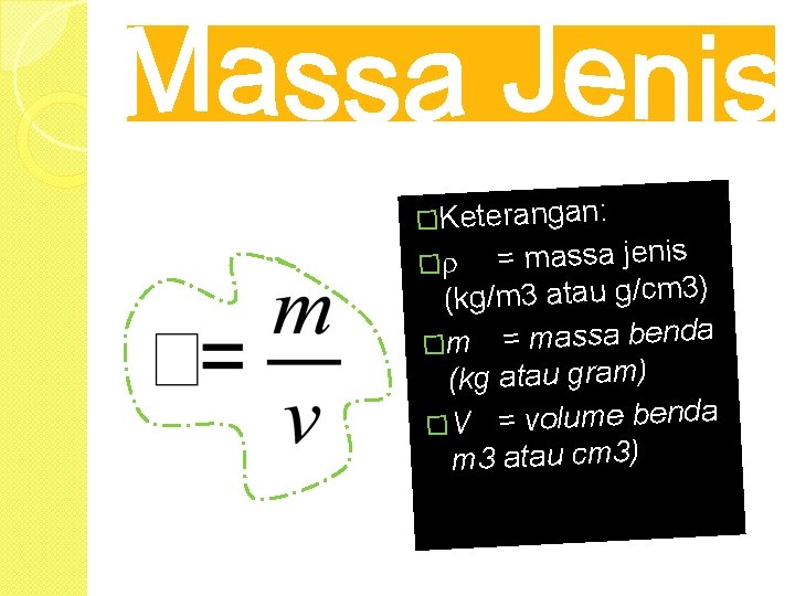 �Keterangan: = massa jenis (kg/m 3 atau g/cm 3) da �m = massa ben
