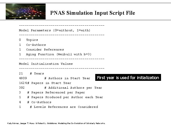 PNAS Simulation Input Script File ---------------------Model Parameters (0=without, 1=with) ---------------------0 Topics 1 Co-Authors 1