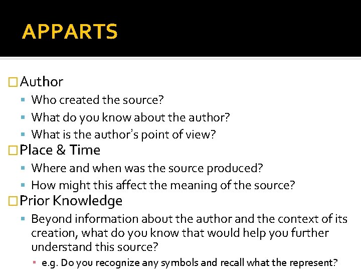 APPARTS �Author Who created the source? What do you know about the author? What