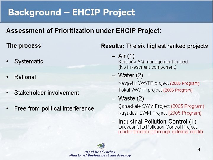 Background – EHCIP Project Assessment of Prioritization under EHCIP Project: The process Results: The