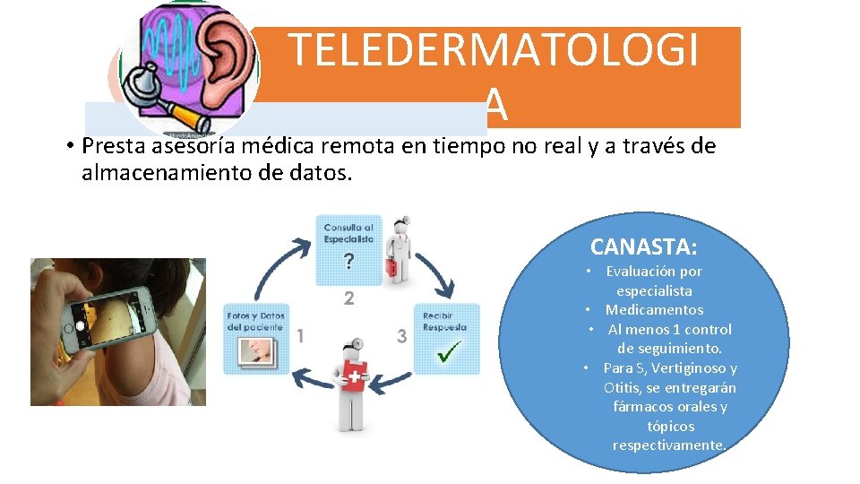 TELEDERMATOLOGI A • Presta asesoría médica remota en tiempo no real y a través