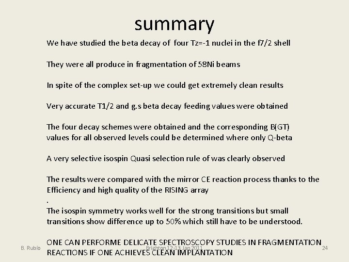 summary We have studied the beta decay of four Tz=-1 nuclei in the f