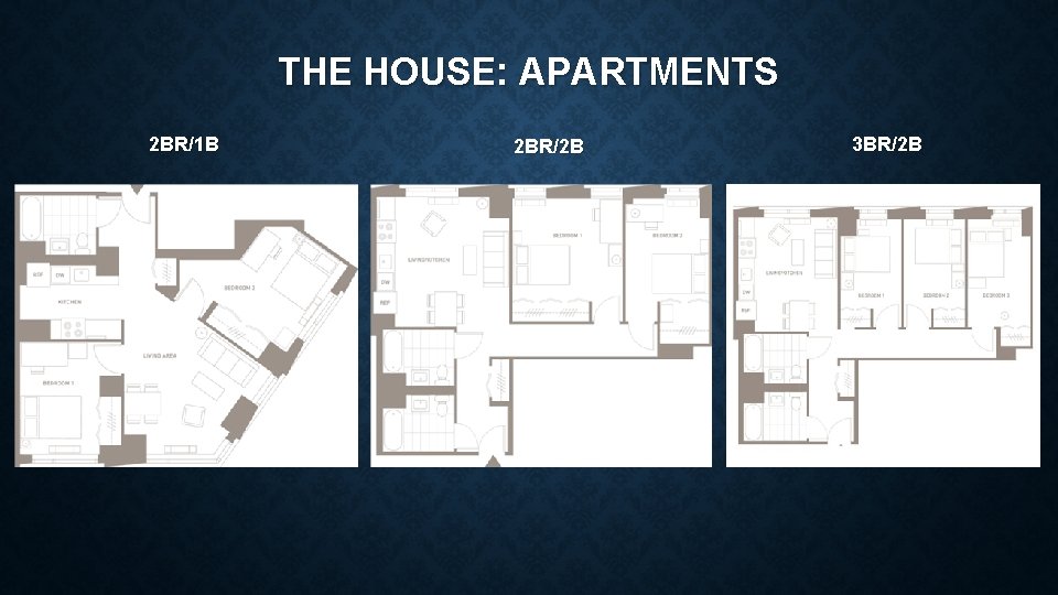 THE HOUSE: APARTMENTS 2 BR/1 B 2 BR/2 B 3 BR/2 B 