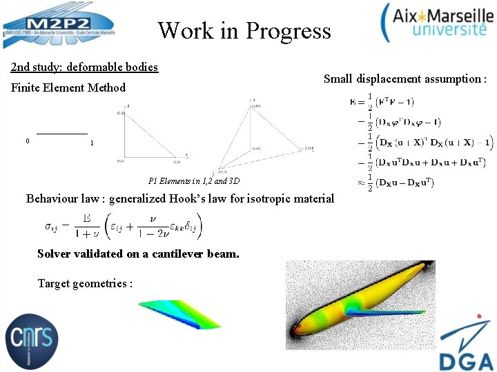 Work in Progress 2 nd study: deformable bodies Finite Element Method 0 Small displacement