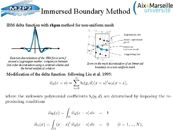 Immersed Boundary Method IBM delta function with rkpm method for non-uniform mesh Eulerian discretization