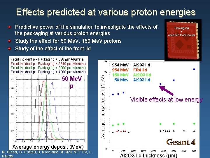Effects predicted at various proton energies Predictive power of the simulation to investigate the