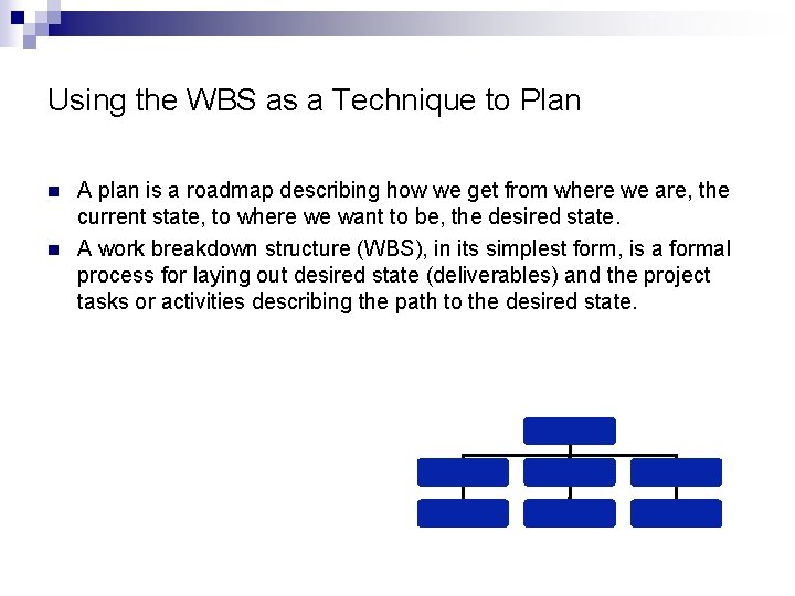 Using the WBS as a Technique to Plan n n A plan is a