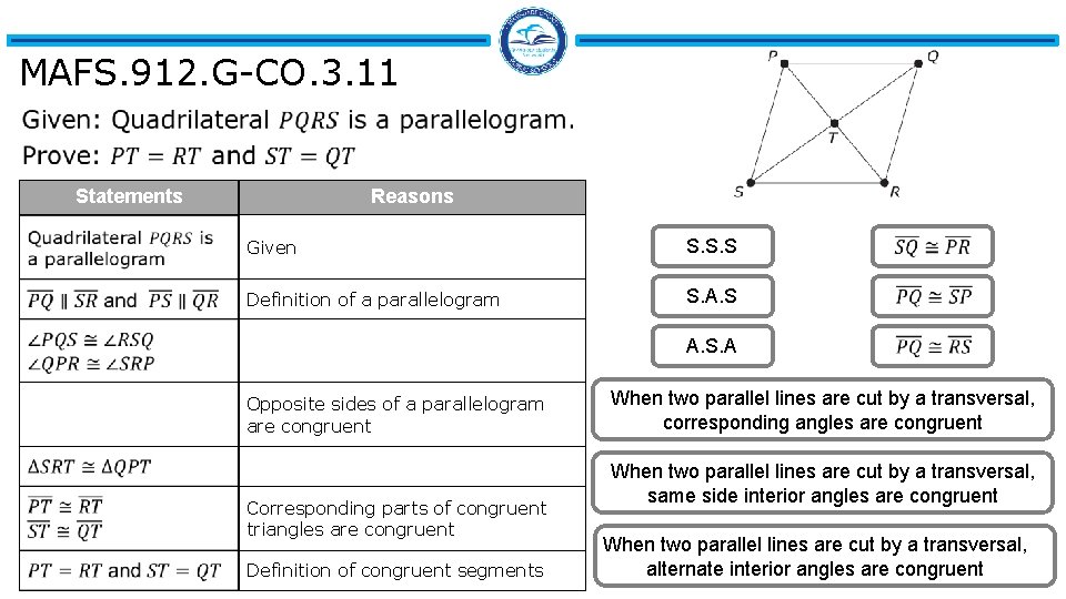 MAFS. 912. G-CO. 3. 11 Statements Reasons Given S. S. S Definition of a