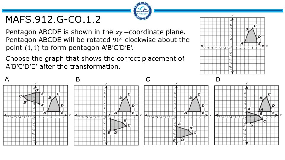 MAFS. 912. G-CO. 1. 2 Choose the graph that shows the correct placement of