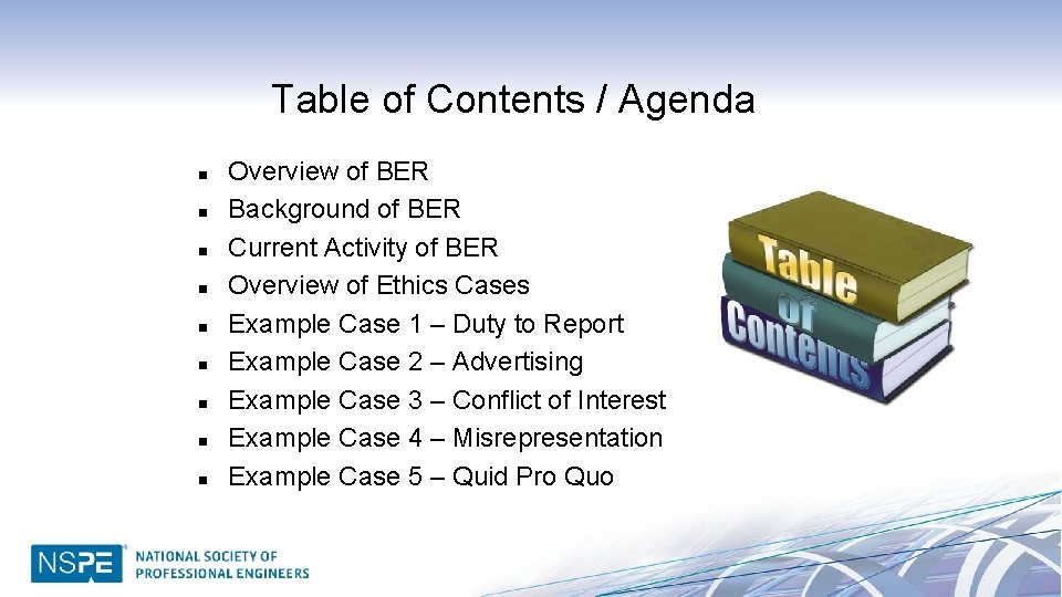 Table of Contents / Agenda n n n n n Overview of BER Background