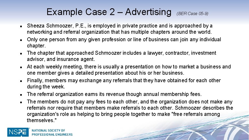 Example Case 2 – Advertising n n n n (BER Case 05 -9) Sheeza