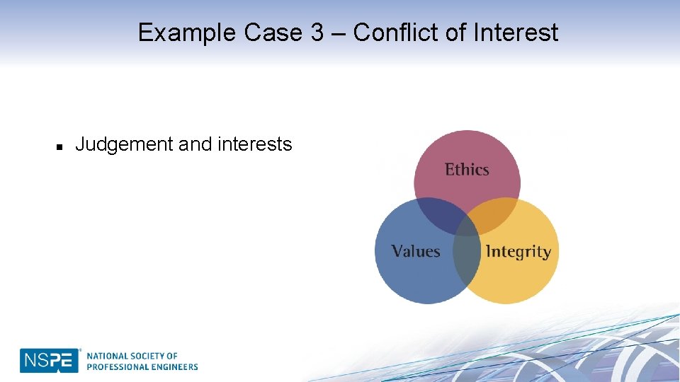 Example Case 3 – Conflict of Interest n Judgement and interests 