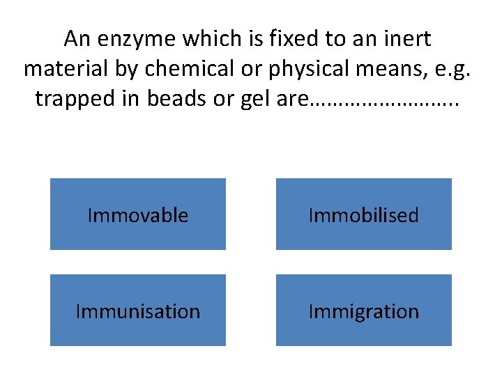 An enzyme which is fixed to an inert material by chemical or physical means,