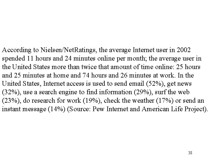 According to Nielsen/Net. Ratings, the average Internet user in 2002 spended 11 hours and