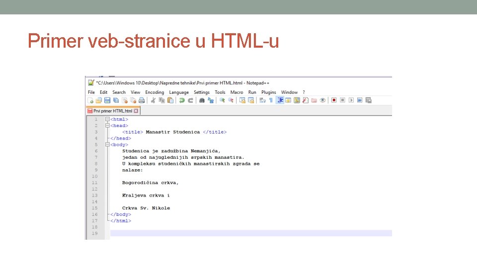 Primer veb-stranice u HTML-u 