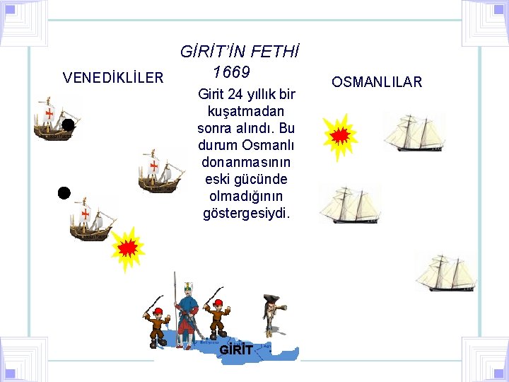 GİRİT’İN FETHİ 1669 VENEDİKLİLER Girit 24 yıllık bir kuşatmadan sonra alındı. Bu durum Osmanlı