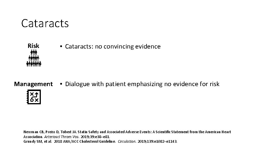 Cataracts Risk Management • Cataracts: no convincing evidence • Dialogue with patient emphasizing no
