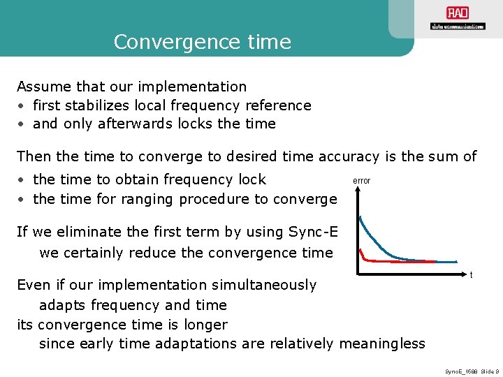 Convergence time Assume that our implementation • first stabilizes local frequency reference • and