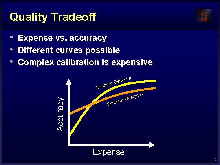 Quality Tradeoff • Expense vs. accuracy • Different curves possible • Complex calibration is Quality Tradeoff • Expense vs. accuracy • Different curves possible • Complex calibration is