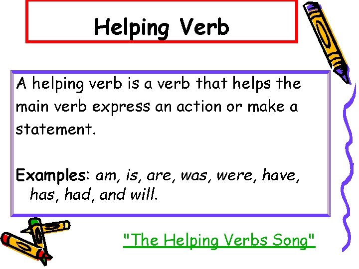 Helping Verb A helping verb is a verb that helps the main verb express