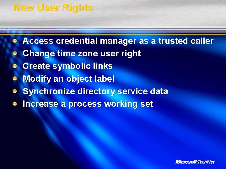 New User Rights Access credential manager as a trusted caller Change time zone user