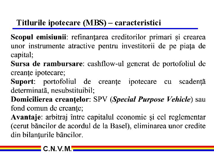 Titlurile ipotecare (MBS) – caracteristici C. N. V. M. 