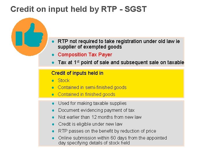 Credit on input held by RTP - SGST ● RTP not required to take