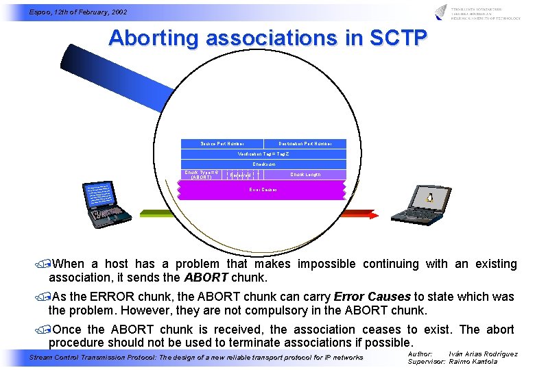 Espoo, 12 th of February, 2002 Aborting associations in SCTP Source Port Number Destination
