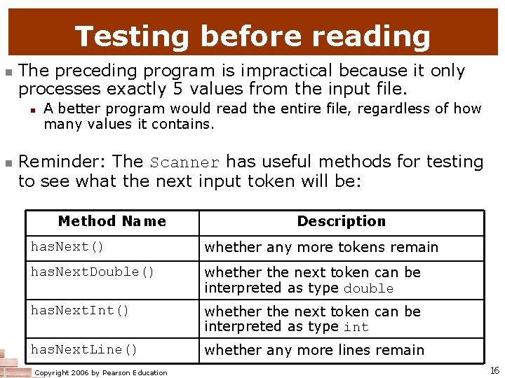 Testing before reading n The preceding program is impractical because it only processes exactly