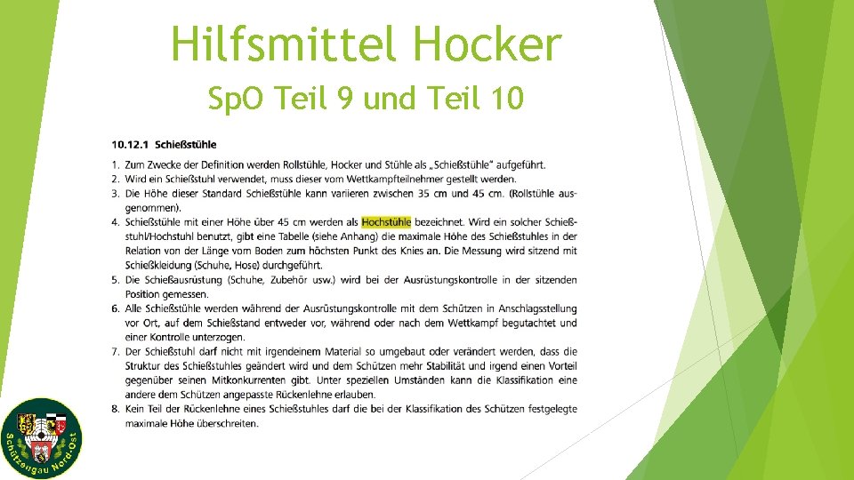 Hilfsmittel Hocker Sp. O Teil 9 und Teil 10 