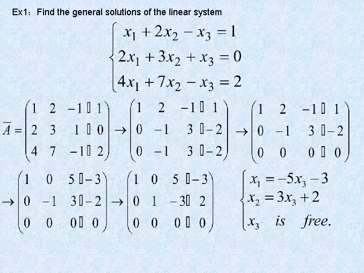 Ex 1:Find the general solutions of the linear system Ex 1:Find the general solutions of the linear system