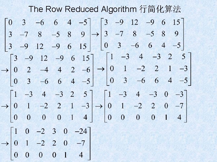 The Row Reduced Algorithm 行简化算法 The Row Reduced Algorithm 行简化算法