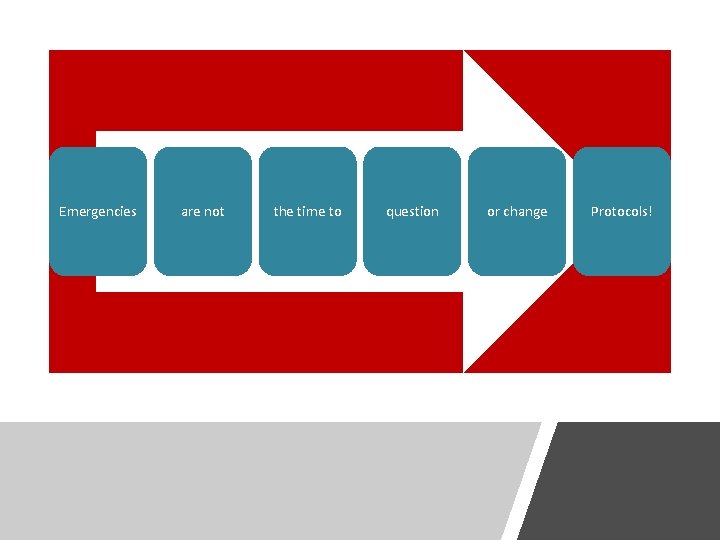 Emergencies are not the time to question or change Protocols! 