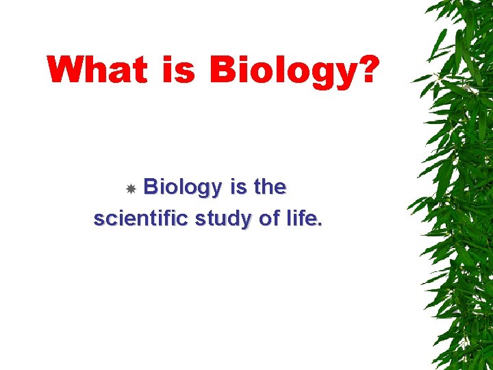 What is Biology? Biology is the scientific study of life. 