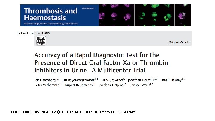 Thromb Haemost 2020; 120(01): 132 -140 DOI: 10. 1055/s-0039 -1700545 