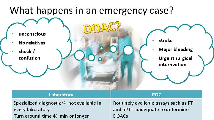 What happens in an emergency case? DOAC? • unconscious • No relatives • stroke