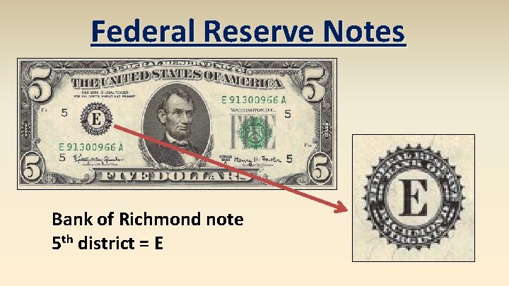 Federal Reserve Notes Bank of Richmond note 5 th district = E 