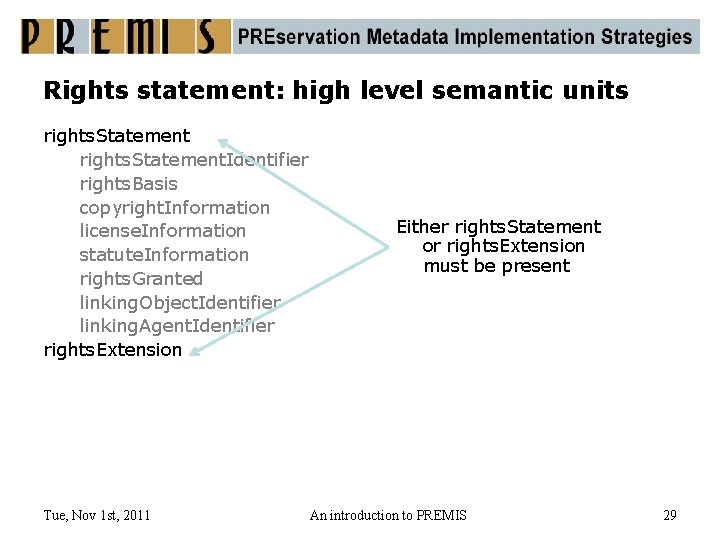 Rights statement: high level semantic units rights. Statement. Identifier rights. Basis copyright. Information license.