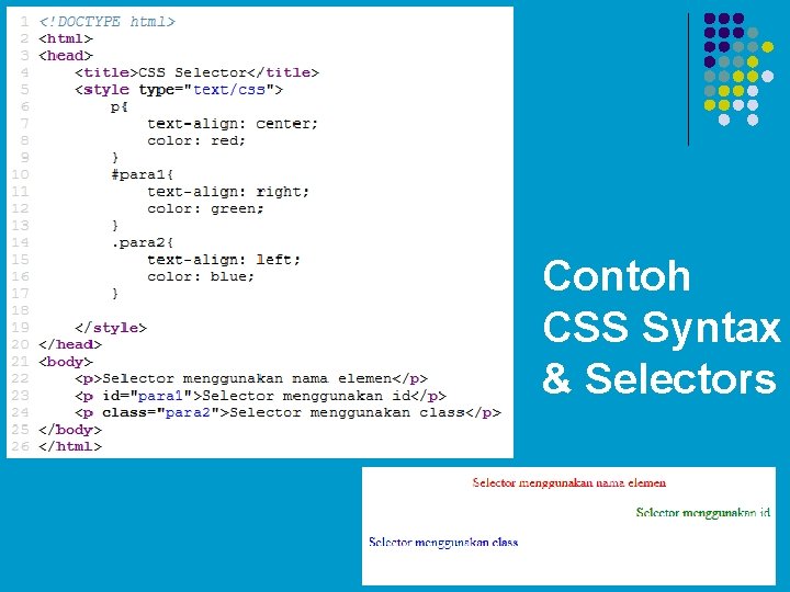 Contoh CSS Syntax & Selectors Contoh CSS Syntax & Selectors