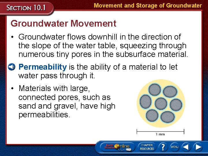 Movement and Storage of Groundwater Movement • Groundwater flows downhill in the direction of Movement and Storage of Groundwater Movement • Groundwater flows downhill in the direction of
