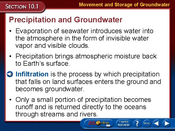 Movement and Storage of Groundwater Precipitation and Groundwater • Evaporation of seawater introduces water Movement and Storage of Groundwater Precipitation and Groundwater • Evaporation of seawater introduces water