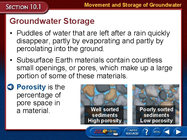 Movement and Storage of Groundwater Storage • Puddles of water that are left after Movement and Storage of Groundwater Storage • Puddles of water that are left after