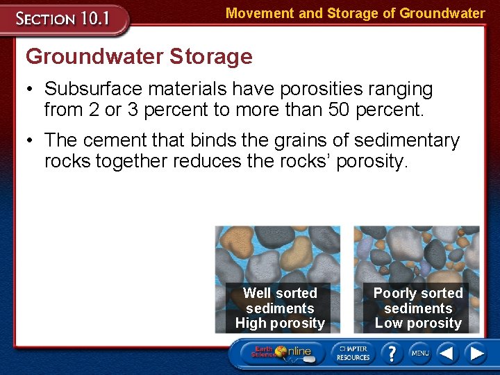 Movement and Storage of Groundwater Storage • Subsurface materials have porosities ranging from 2 Movement and Storage of Groundwater Storage • Subsurface materials have porosities ranging from 2