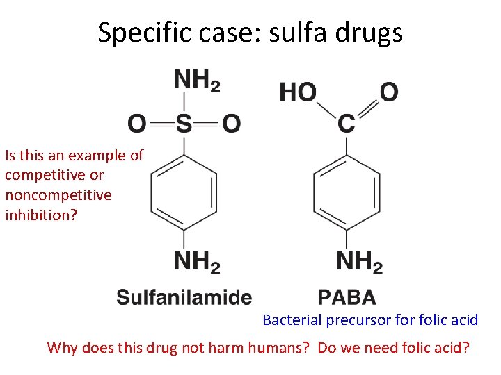 Specific case: sulfa drugs Is this an example of competitive or noncompetitive inhibition? Bacterial