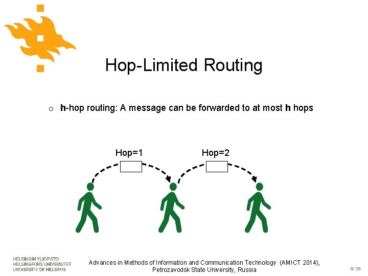 Hop-Limited Routing o h-hop routing: A message can be forwarded to at most h